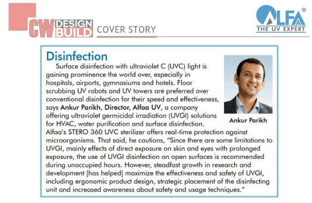 ‘CW Design Build’ Cover Story- Ankur Parikh, Director at Alfaa UV on UVGI Disinfection