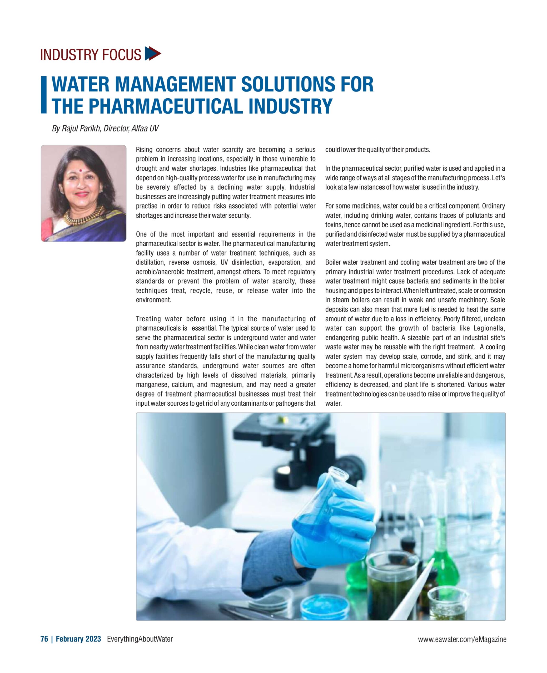 WATER MANAGEMENT SOLUTIONS FOR THE PHARMACEUTICAL INDUSTRY